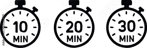 Set of Stopwatch Timers - 10, 20, 30 Minutes Icons