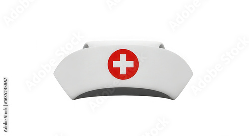 Classic white nurse cap with red cross emblem isolated on transparent background