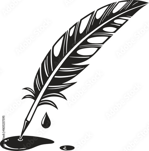 Black quill pen dripping ink onto paper writing literature style vector illustration EPS file download