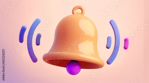 Animated 3D bell ringing on a pastel background, representing notifications and alerts with sound