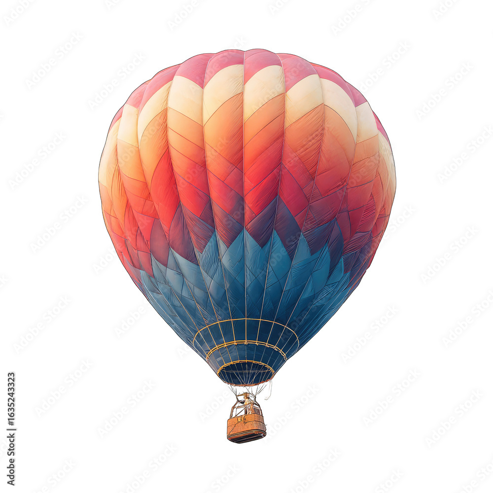 Fototapeta premium Colorful hot air balloon, sunrise flight, scenic landscape, travel poster
