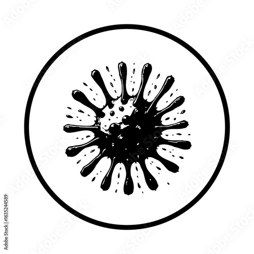 Vector illustration depicting the coronavirus in a minimalist design encased within a circular frame artistic presentation