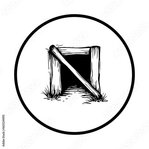 A captivating representation of a mine entrance within a circle enhancing vintage appeal artwork illustrating coal shaft