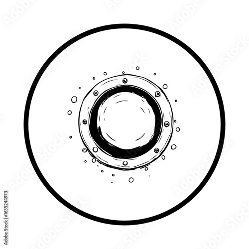 A stylized nautical themed sketch of a porthole isolated in white background creates a captivating design