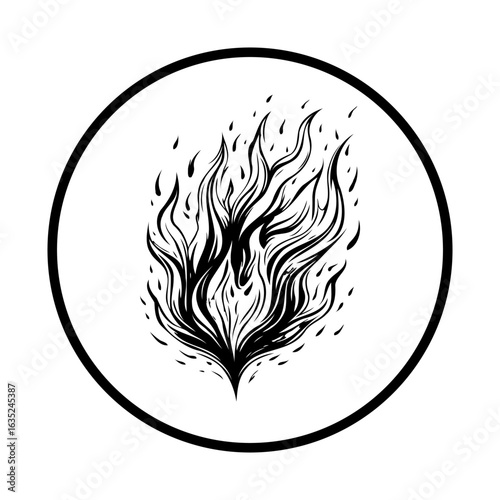 Abstract flame within a circle representing elemental power and energy artistic illustration suitable for logo or design projects
