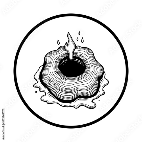 Melting candle in a circle frame illustration showcasing impermanence death darkness and fragile existence and the symbolic essence of transient mortality