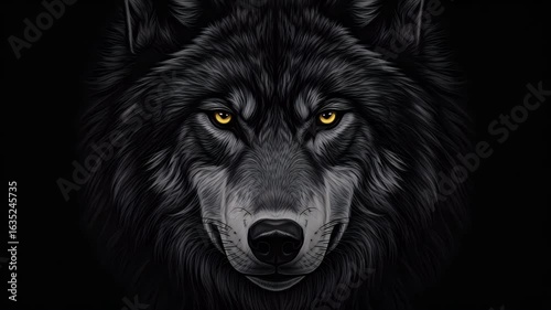 Majestic Black Wolf: Intense Gaze, Close-Up Portrait