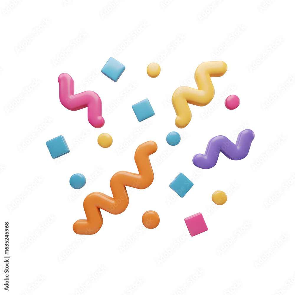 Naklejka premium Colorful abstract shapes 3d rendered, isolated on transparent background 