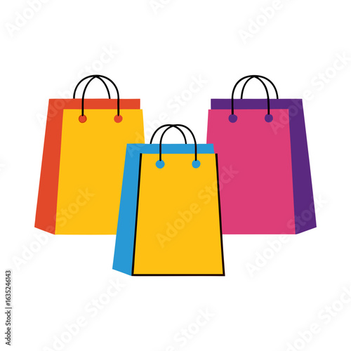 Colorful shopping bags with handles yellow pink
