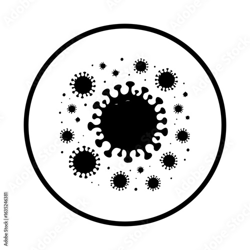 The Coronavirus pandemic concept with disease cell symbols shown inside circle and white background vector illustration to raise awareness
