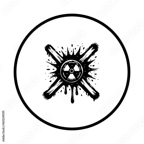 Radioactive symbol radiating danger representing hazard with batons within circle border for protection and confinement