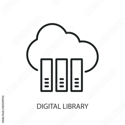 Digital library thin line vector icons.