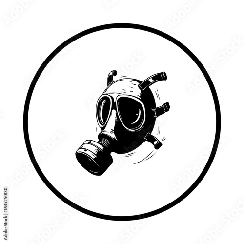 Illustration of a gas mask inside a circle to represent protection from toxic substances and contamination
