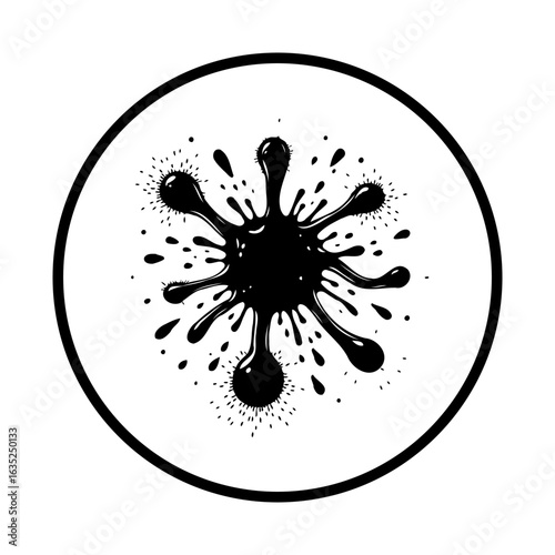 Abstract ink blot design with circular frame creates a visual splash in minimalistic style vector