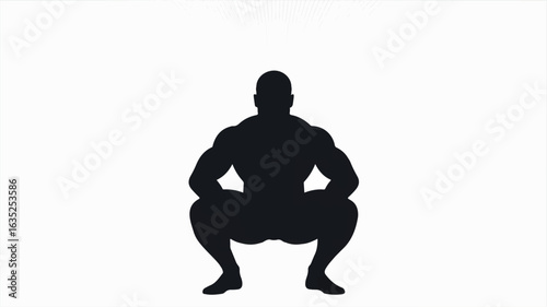 Muscular man in deep squat silhouette illustration on white background