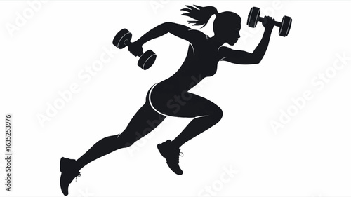 Black silhouette of a woman performing dumbbell exercises on a clean white background