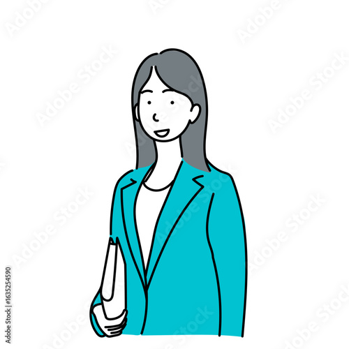 書類を持ち微笑む女性会社員のベクター線画イラスト素材
