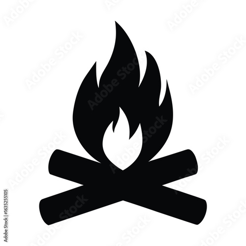 Campfire icon vector illustration for outdoor camping fire burning wood logs and flames design