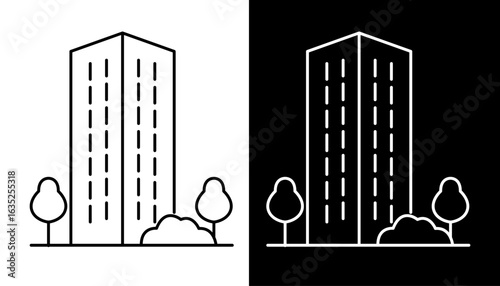 Skyscraper line icon for urban architecture. Modern high-rise building vector illustration for real estate business projects.