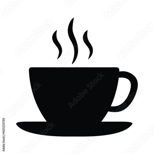 Black coffee cup icon vector illustration steaming hot drink caffeine beverage espresso mocha latte art