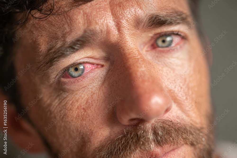 Obraz premium Individual with pink eye gazing at the camera