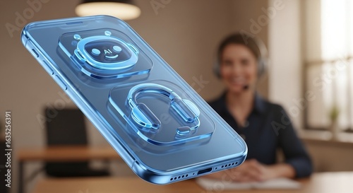 AI Chatbot Virtual Assistant on Smartphone Screen with Customer Support Agent