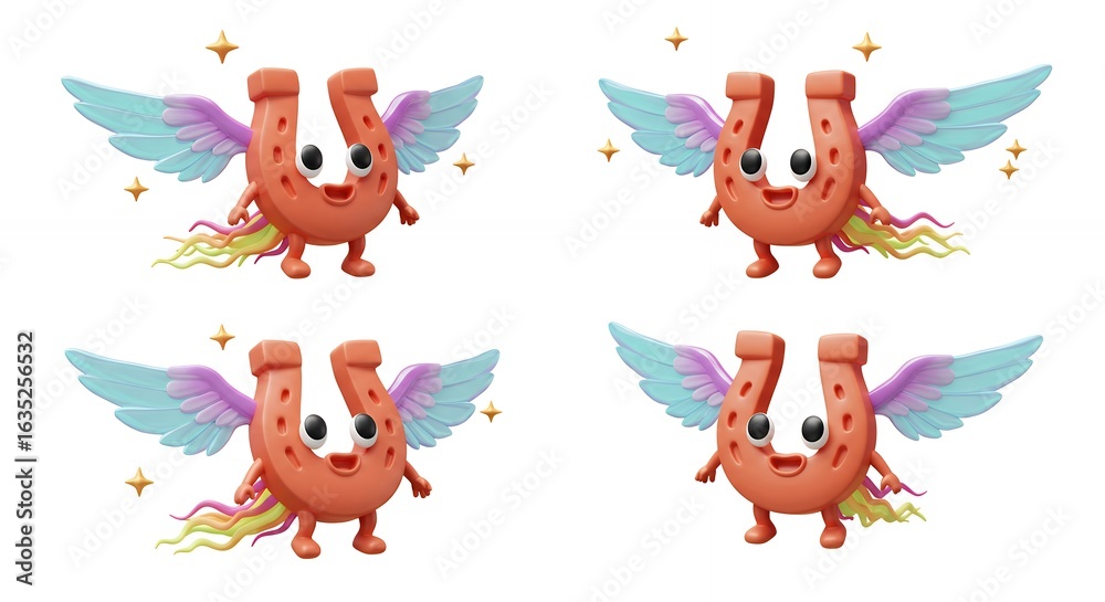 Obraz premium Cartoon horseshoe characters with wings