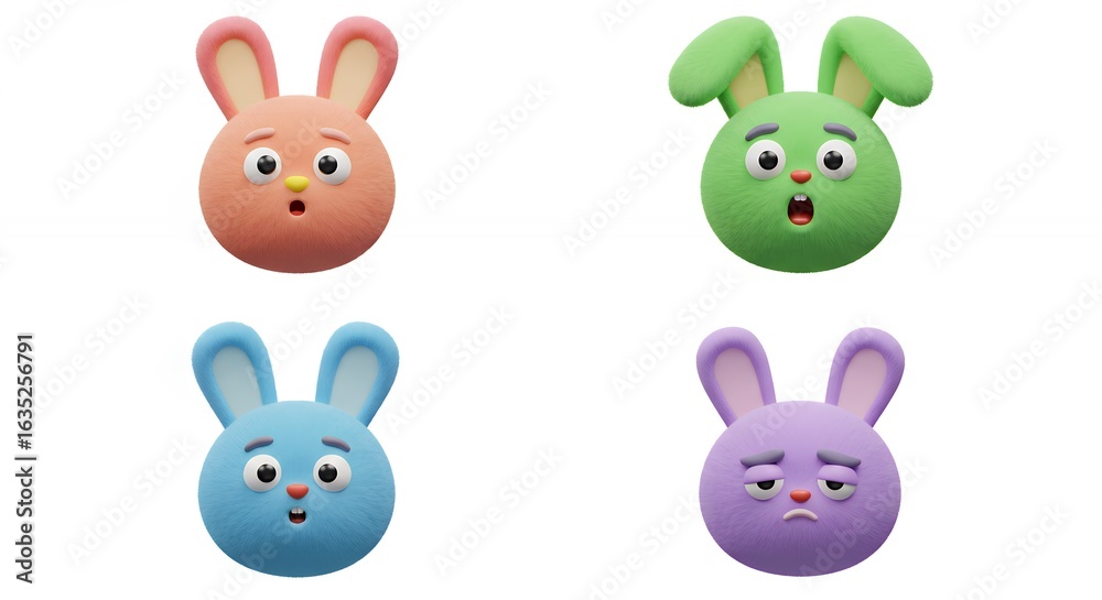 Fototapeta premium Cartoon rabbit faces set with different expressions