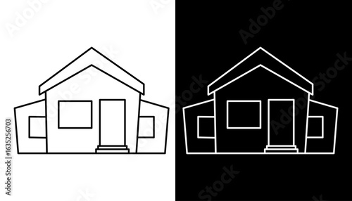 House line icon. Simple home building outline graphic for real estate or architecture. Vector symbol set on black and white backgrounds.