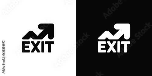 Exit Direction Sign Icon With Arrow Symbol in Black and White Background
