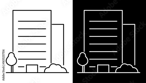 Office building line icon. Modern architecture vector illustration of a skyscraper or apartment block. Simple urban real estate symbol.