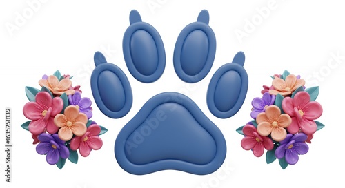 Decorative paw print with flowers