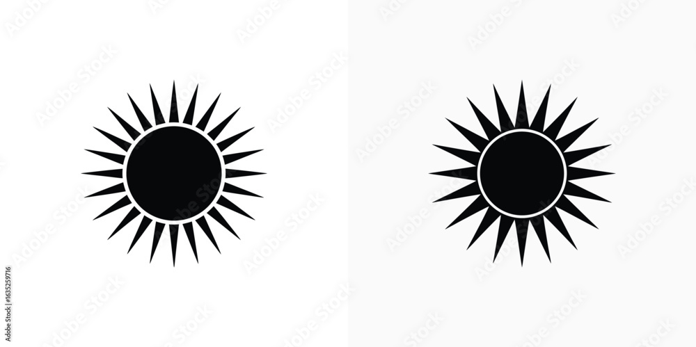 Fototapeta premium Two Black Sun Symbols Radiating Sharp Rays Isolated on Transparent Background