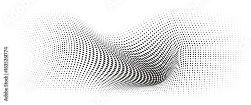 Flowing Wave Dot Halftone Pattern: Curve Gradient Shape on Transparent Background. Suitable for AI, Tech, Network, Digital, Science, and Technology Themes.