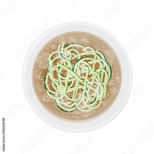 Vector Illustration Logo Clipart Top View Korean Cold Cucumber Soup Side Dish Oi Naengguk