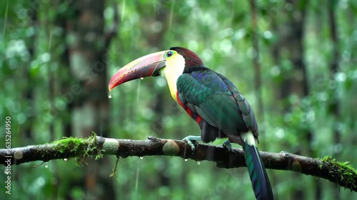 Chestnut-eared Araçari in Rainforest Rain