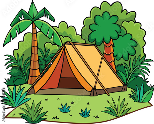 Summer camp background with tent and nature