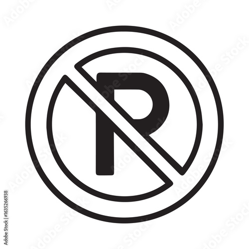 Free Download Minimalist vector design of a no parking symbol in black and white, featuring a simple bold black outline on a white background.

 - GFXLoad