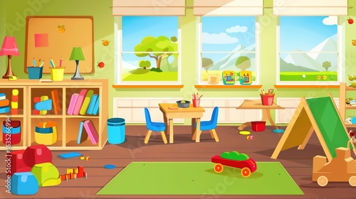Vibrant Kindergarten Background Images: Playful Scenes with Colorful Classrooms, Toy Corners, Outdoor Playgrounds, and Cheerful Murals, Perfect for Preschool Materials, Educational Posters, Parent Com