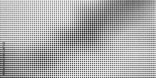 Black circular dots on white background. Mosaic holey print. Perforated metal texture. Peg board, radiator or speaker grill surface with repeated round holes. Vector graphic illustration.