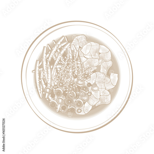 Vector Illustration Logo Line art Top View Korean Chilled Cucumber Soup Oi Naengguk 