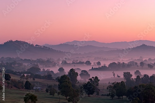 Misty valley at dawn
