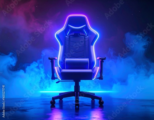 Futuristic gaming chair in neon light