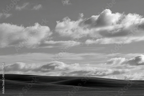 Gray landscape with fluffy clouds