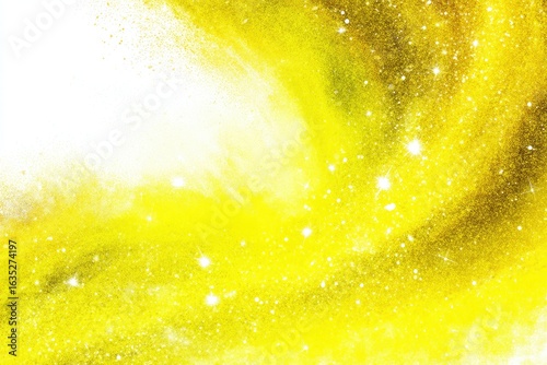 Abstract swirling yellow and white celestial dust explosion