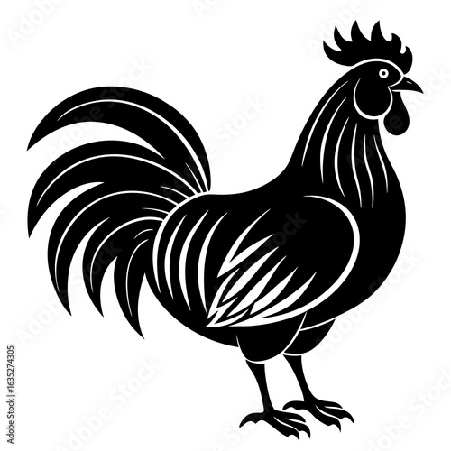 Proud Rooster Silhouette with Stylized Feathers