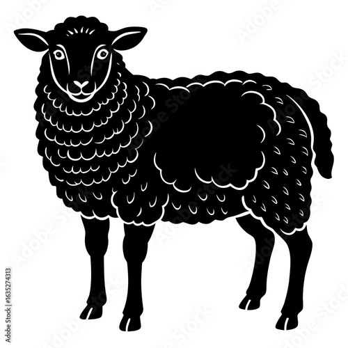 Detailed Black Sheep Illustration with Woolly Texture