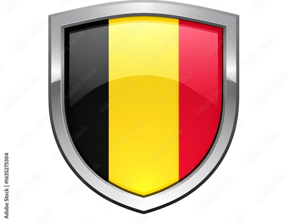 Fototapeta premium Belgium Flag in Shield Emblem Style with Glossy Finish, isolated on transparent background.