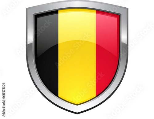 Free Download Belgium Flag in Shield Emblem Style with Glossy Finish, isolated on transparent background. - GFXLoad