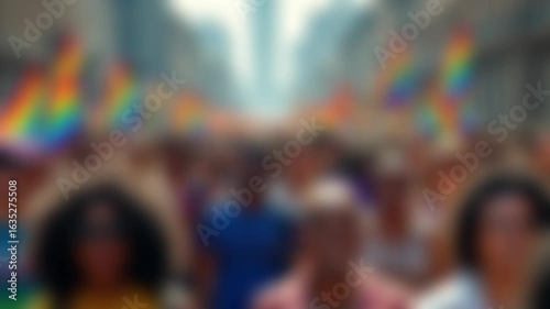 Blurry crowd at a pride parade